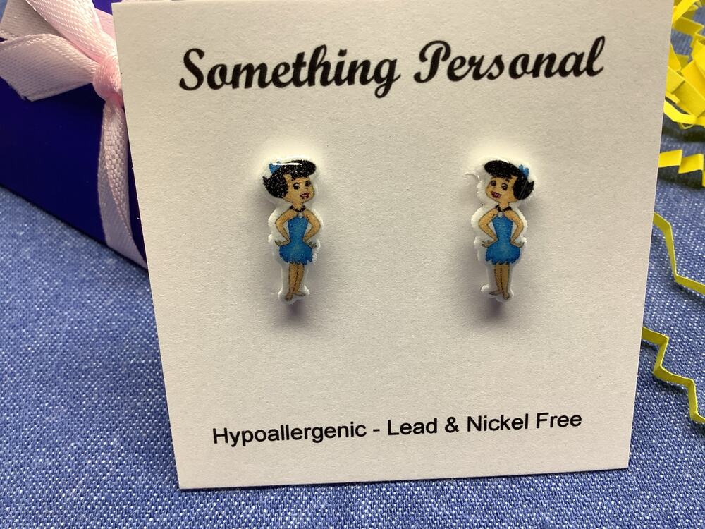Betty Rubble - Flintstone Cartoon Inspired Stud Earrings - Gift Boxed - Chibi